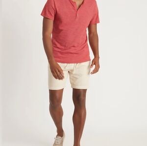 Marine Layer Slub Short Sleeve Henley‎ Shirt Red Baked Apple White Stripes XL